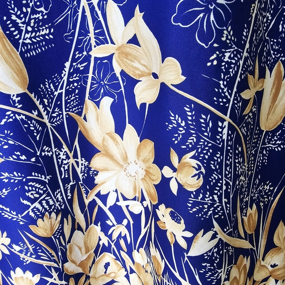 Nani Of Hawaii Vintage Elegant Blue and Cream Floral Maxi Halter Dress - Picture 7 of 15